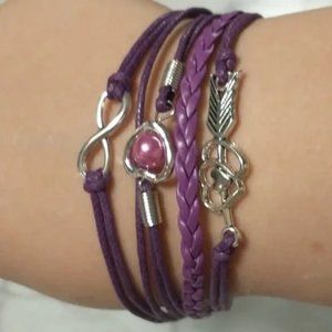 multilayer cupids arrow heart pearl infinity symbol handmade bracelet purple